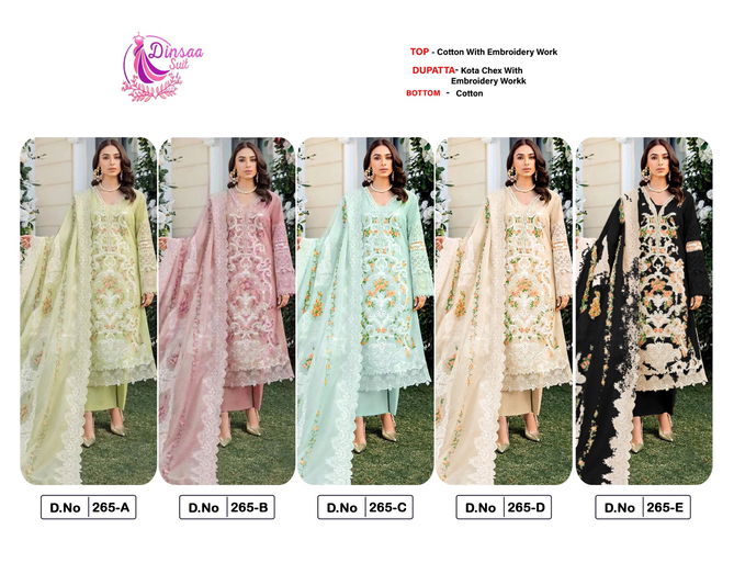 265 A To E Dinsaa Suits Embroidery Cotton Pakistani Suits Wholesale Shop In Surat